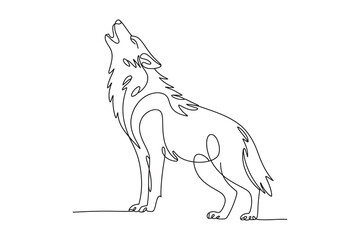 continuous line drawing of a wolf howling