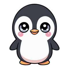 Adorable cartoon penguin with big sparkly eyes and rosy cheeks