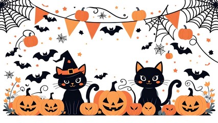 banner design cute and spooky theme includes pumpkins black cats bats