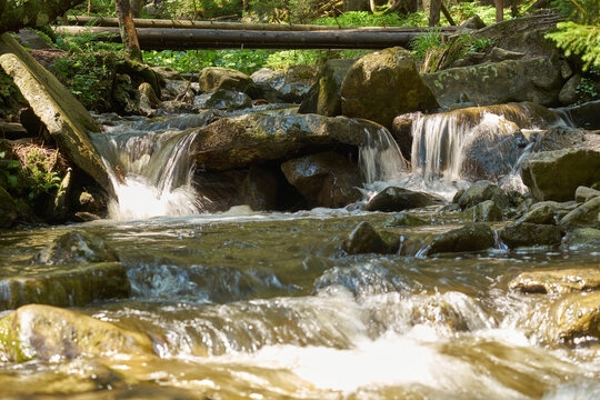 beautiful waterfall in Carpathian mountains Ukraine