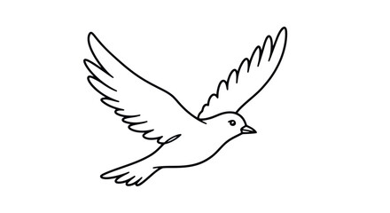 Obraz premium Simple black and white line art illustration of a flying dove with spread wings.