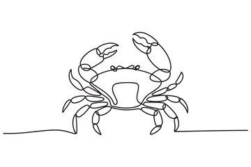a single continuous line drawing of a crab with its claws raised
