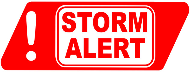 Red graphic with storm alert text, Design element to warn people of a forthcoming storm or weather event