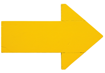Yellow wooden arrow sign isolated on transparent background, direction indicator for navigation