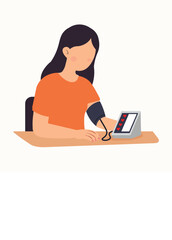 Cartoon Woman Checking Blood Pressure at Home – Vector Health Illustration