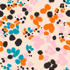 Floral colorful seamless pattern with abstract different flowers. Hand drawn trendy modern Vector illustration. Square background, wallpaper, design, print