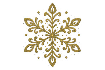 Gold glitter snowflake vector illustration. Luxury elegant ornate snow flake icon for Christmas holiday design. Winter decoration symbol with sparkling golden texture isolated.