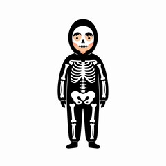 Cartoon Flat Style Cute Child in Skeleton Costume Celebration Illustration
