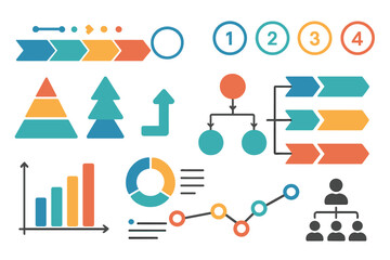 Infographic elements vector set for data visualization. Business presentation design template bundle with charts, graphs, timeline, flowchart, diagram and workflow concept icons.