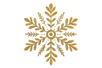 Golden glitter texture snowflake for Christmas. Luxury winter holiday ornament. Vector floral folk boho style mandala illustration. Elegant shiny sparkling decorative element.