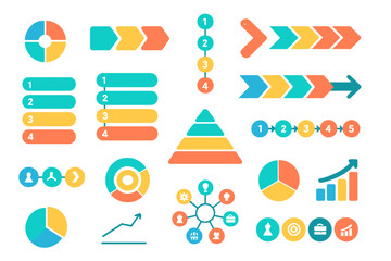 Infographic elements data visualization vector design template. Big bundle of modern flat chart, graph, diagram, workflow, timeline, pyramid, icons. Business presentation layout.