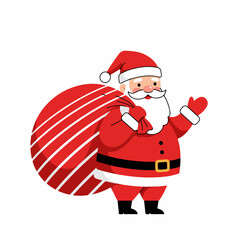 Cheerful Cartoon Style Santa Claus Character with Gift Bag Illustration