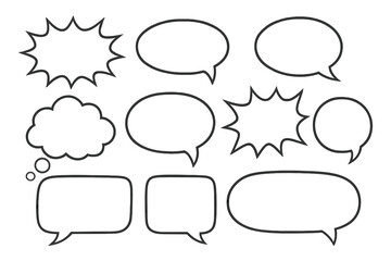 Set of speech bubbles vector. Blank retro empty comic bubbles and thought balloons. Chat message collection for dialogue and communication. Pop art outline sticker illustration.
