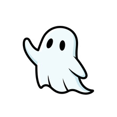Cartoon Ghost with Arms Raised, Halloween Illustration