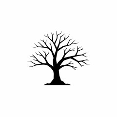 Minimalist Silhouette Bare Tree Without Leaf Isolated on White Background
