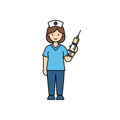 Cartoon Nurse Holding Syringe, Ready for Injection
