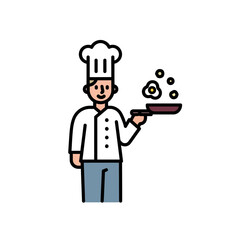 Cartoon Chef Holding Frying Pan with Eggs Illustration