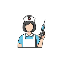 Cartoon Nurse Holding Syringe, Ready for Injection