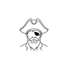 Outlined Pirate with Eye Patch and Hat