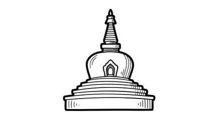 Hand-drawn illustration of a traditional Buddhist stupa structure.