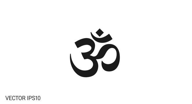 Black Om Symbol with Diamond Accent on White Background.