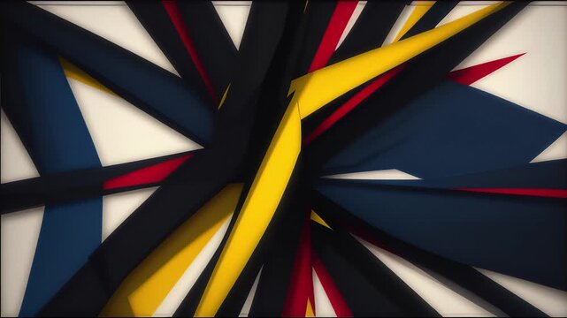 Dynamic Futurist-style animation of morphing geometric shards in bold primary colors, an energetic and artistic perfect seamless loop.