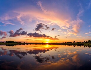 Sunset over a calm lake