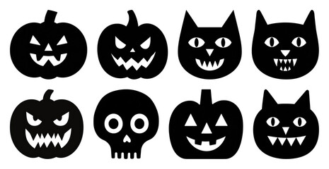Obraz premium PNG Spooky Halloween silhouette icons, element set on transparent background