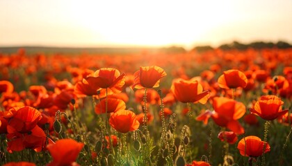 Sunset over a field of poppies