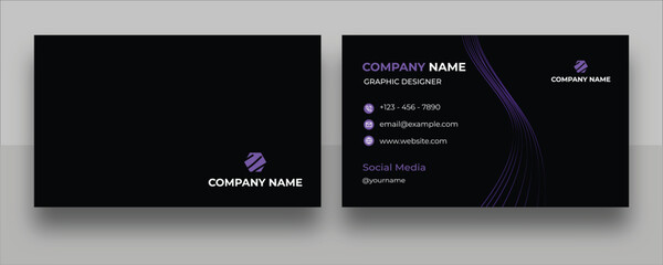Modern Black Business Card with Purple Lines. Purple Pulse Business Card. Black Aurora Business Card