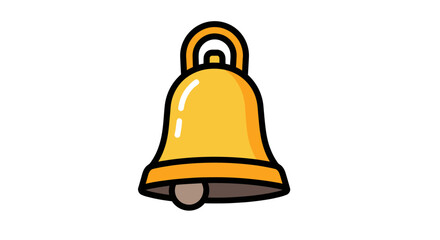 A vibrant yellow cartoon bell with a bold black outline featuring a clapper and a top loop for hanging.