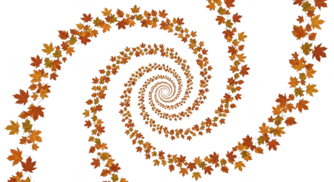 Autumn leaves forming a spiral pattern isolated on transparent background - Powered by Adobe