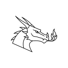 Line Art Dragon Head with Flame