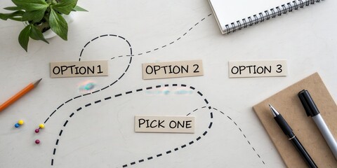 Overhead composition of diverging dashed lines and multiple options