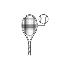 Tennis Racket and Ball Line Art Illustration