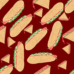 seamless background with bread and sausage