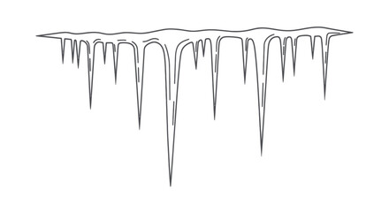 Black and white outline drawing of sharp hanging icicles.