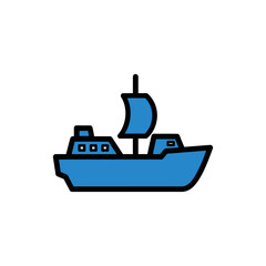 Stylized Blue and Black Outline Boat Icon Illustration