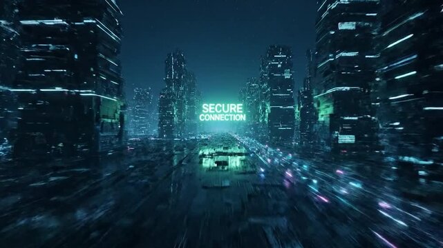 Secure Connection Cyberpunk Neon and Data Stream Animation
