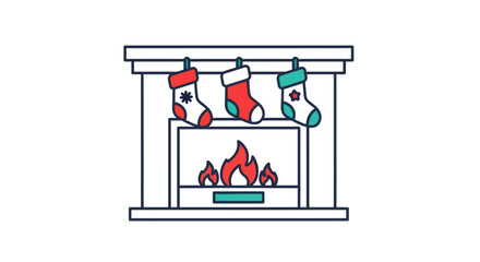 Festive Christmas Fireplace with Hanging Stockings and Warm Fire.