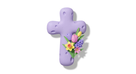 Lilac Cross with Spring Flowers Decoration for Easter Celebration.