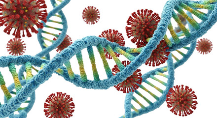 Abstract dna helix and virus particles isolated on transparent background