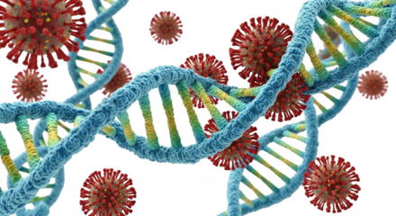 Abstract dna helix and virus particles isolated on transparent background