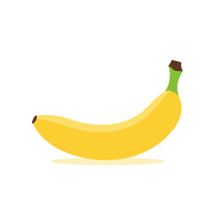 Single Yellow Banana with Green Stem and Brown Tip