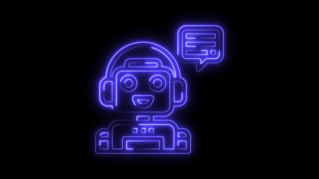 Neon ai chatbot animated icon loop artificial intelligence customer support technology concept