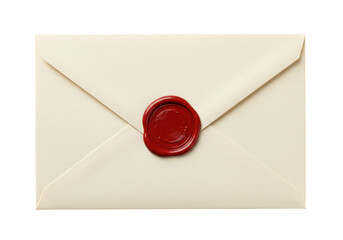 Sealed envelope isolated on a clean backdrop, vintage letter with red wax seal for confidential correspondence and secure delivery