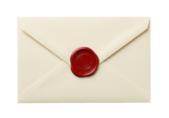 Sealed envelope isolated on a clean backdrop, vintage letter with red wax seal for confidential correspondence and secure delivery