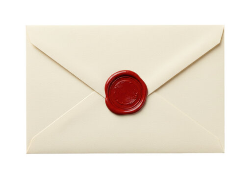 Sealed envelope isolated on a clean backdrop, vintage letter with red wax seal for confidential correspondence and secure delivery