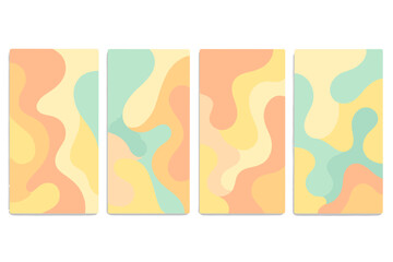 Summer cover set, liquid abstract shapes, fluid juicy illustration. Cover template in pastel colors. Minimal style, vintage vector packaging layout. Groovy wavy background art.