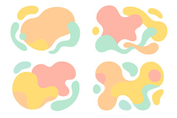 Set of abstract liquid shapes. Modern fluid art in pastel colors. Minimalist vector illustration for summer cover, social media template, or background. Organic amoeba blobs.